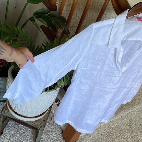 Isaac Mizrahi White Boho Linen Relaxed Beachy Tunic - Picture 4 of 10